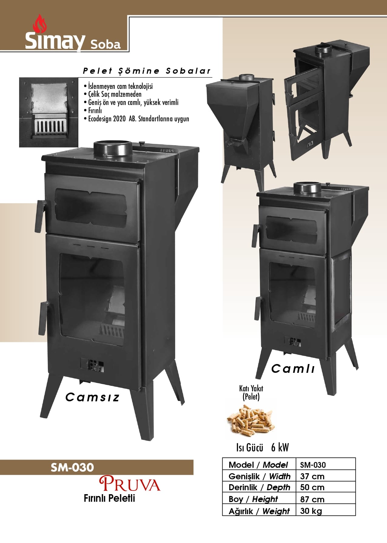 Pruva Fırınlı Peletli Soba (SM-030) görsel 5